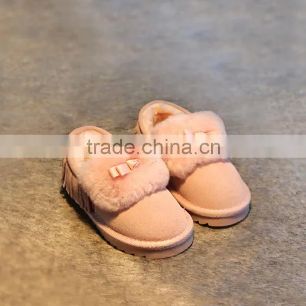 C22527B Wholesale Children Girls Winter Tassel Shoes Genuine Leather Boots photo-4