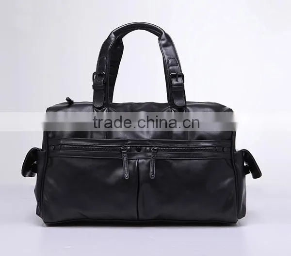 High Quality Sheep Leather Black Rolling Travel Duffel Bag Organizer for Men photo-2
