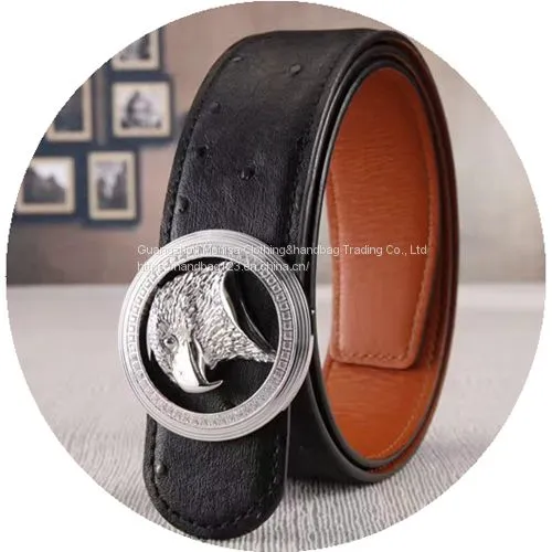 Eagle Head Belt Male Ostrich Grain Cowhide Leather Belt With Diamond Eagle Head Stainless Steel Buckle photo-3