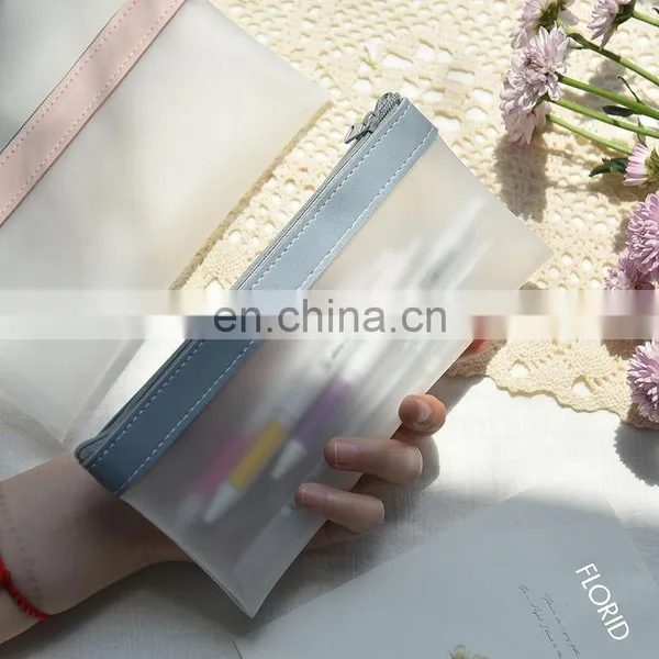 Simple Transparent TPU Leather Korean Fashion INS Pencil Bag Pouches Stationery Organizer Pencil Case Pencilcase School Pen Case photo-3