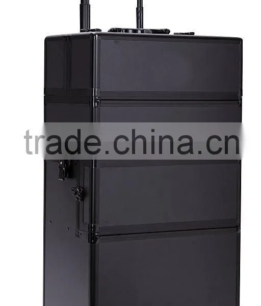 Professional 4-in-1 Trolley Makeup Artist Case,professional Cosmetic Trolley Cases,OEM Black Rolling Aluminum Makeup Vanity Case photo-3
