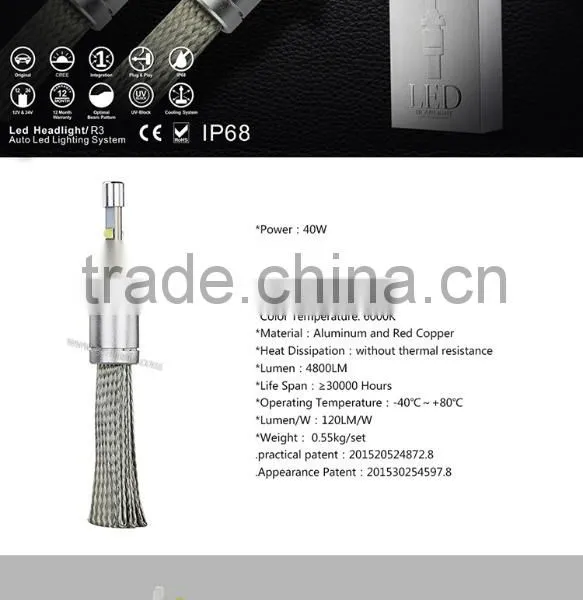 New Arrival New Generation 40W 4800LM h1 h3 h4 h7 H11 H13 9004 9006 9007 9005 R3 Led Headlight photo-6