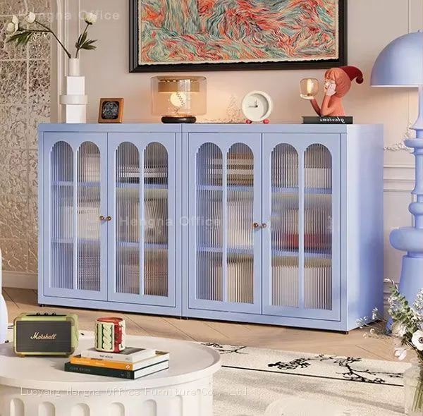 Customizable Metal Arched Office Storage Cabinet, Dust-proof Document Bookcase With Reeded Glass for Professional Workspace photo-5