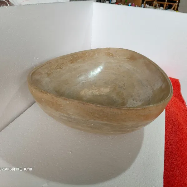 Durable Hot Sale Water-Drop Shape Natural Travertine Marble Stone Basin Bathroom Marble Sink for Hotel Villa Bathroom Washbasin