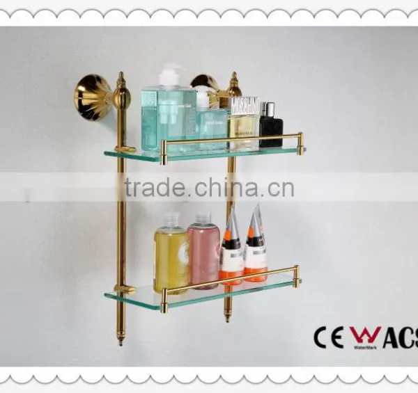 Brass double layer bathroom shelf