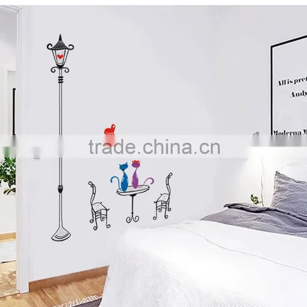 Home Decal Happy Cats in Love Lamp Pole Room Decal Art Wall Stickers Living Room Bedroom Art Picture DIY Mural Decoration photo-2