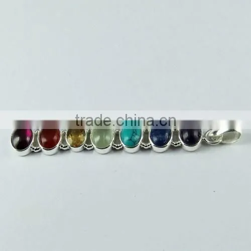 Perfect Multi Color 925 Sterling Silver Chakra Pendant, Gemstone Silver Jewelry, Handmade Silver Jewelry photo-2