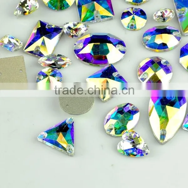 Blue Flare Sew on Rhinestones Crystal AB, Sparkling Fancy Sew on Rhinestones New Quality Crystal AB