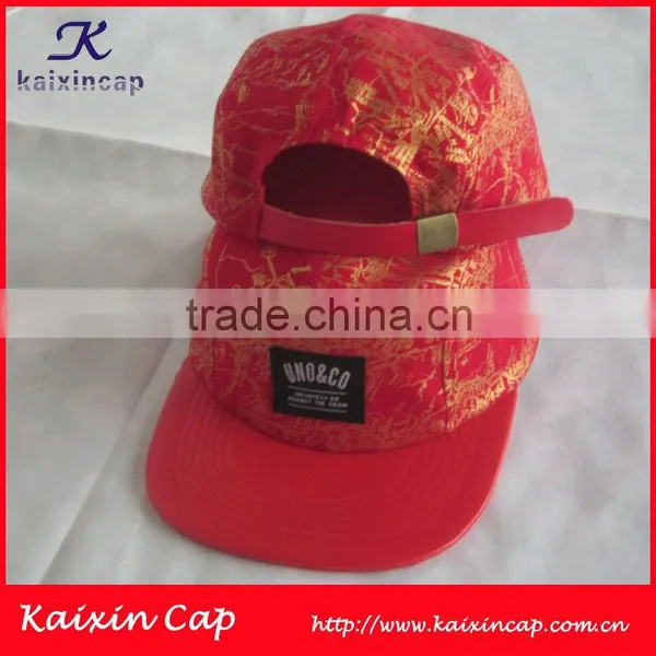 2014 Hot Kid Cap/red pu Leather Brim Cap/custom 5 Panel Camp Cap /pattern Cap / Snapback Cap/ OEM Custom Front Logo Patch Cap