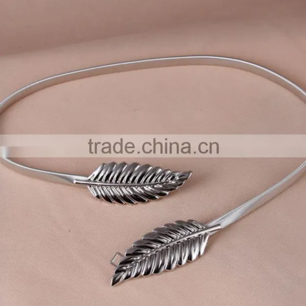 European Metal Leaf Dress Belt Female Thin Elastic Stretch Belt photo-5