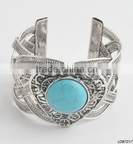 Large Turquoise Antique Silver Textured Wide Cuff Bangle photo-4