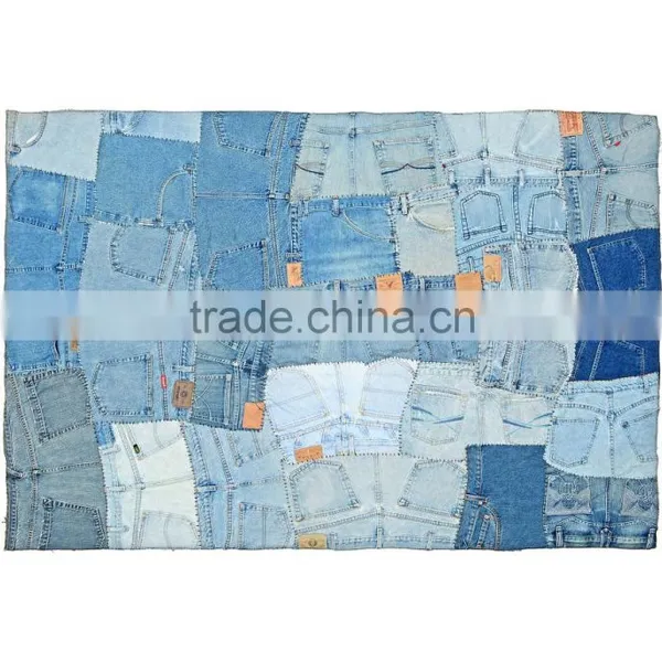 Natural Fibres Multi-shades Denim Patchwork Rug