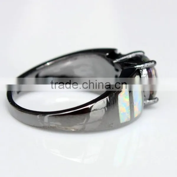Custom Wholesale Opal Inlay Black Gold Ring 925 Sterling Silver Rainbow Mystic Topaz Ring Quality Choice photo-6