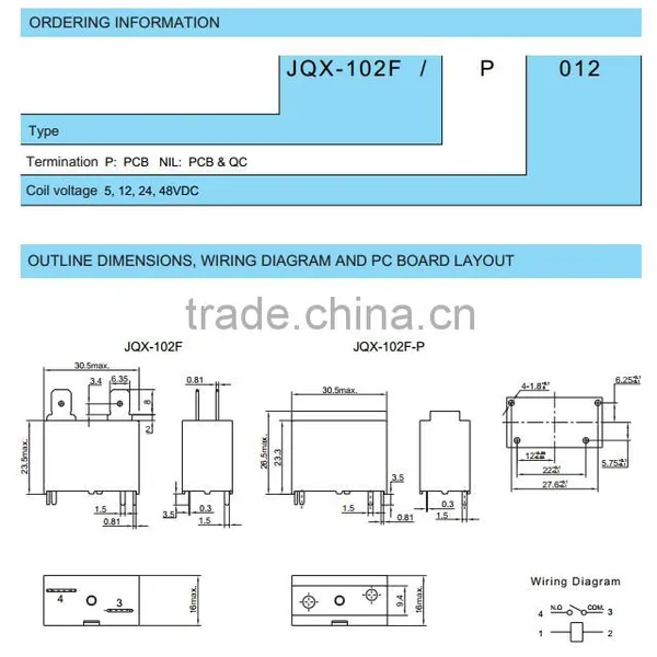 JQX-102F-12VDC 20A 250VAC Relays SFK G4A CMP6 4 Feet photo-3