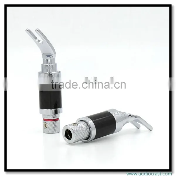 OEM Copper Rhodium Plated Carbon Fiber Speaker Cable Spade Terminal Connector Plug photo-2