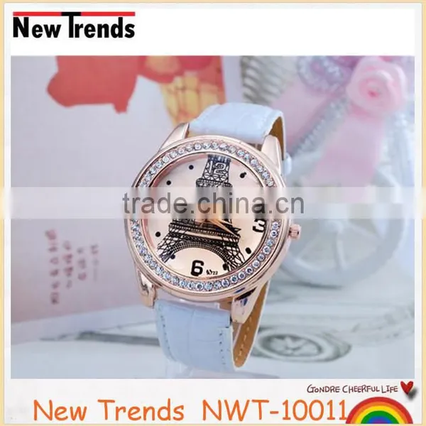 2016 Classical and Fashionable Eiffel Tower Rhinestone Leather Wrist Watch photo-3
