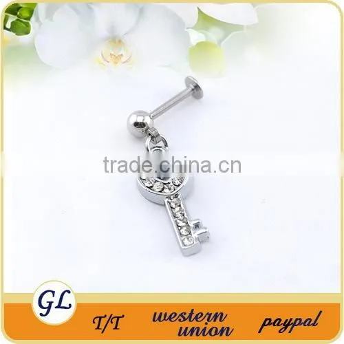 Stainless Steel and Crystal Lip Piercing Fashion Labret Stud Key Logo Labret Ring photo-3
