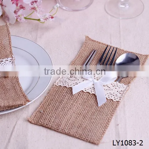 IN STOCK HandMade Wedding Silverware Lace Cutlery Burlap Holder Pocket photo-5