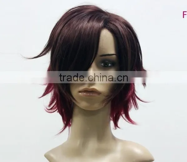 Mix Color Red Black Cheap Full Lace Wig With Caps Synthetic Natural Hair Cosplay Wig photo-2