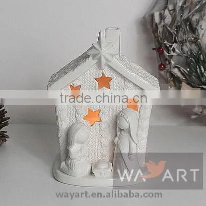 Ceramic Series Christmas Nativity Manger House Candle Holders photo-2