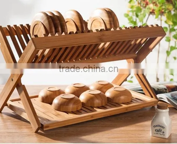 Two Layers Bamboo Dish Rack, Foldable, Compact Fold Size Dish Rack photo-4