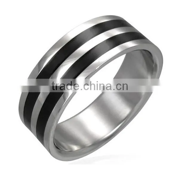 316L Stainless Steel Rings With Men's Double Black Resin Rings photo-3