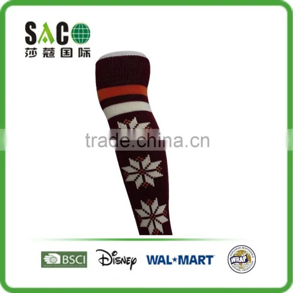 White Snow Pattern Red and White Stripe Garnet Knee-high Sports Socks photo-6