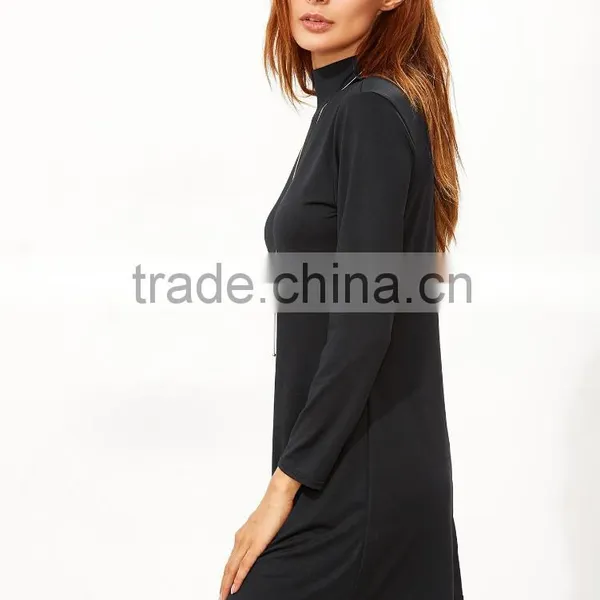 High Neck T-shirt Black Dress Long Sleeves photo-3