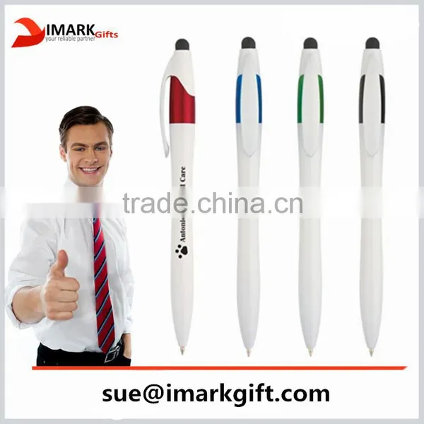 white barrel for eye-catching logo for promotion stylus ballpoint pen/ thin plastic touch roller pen