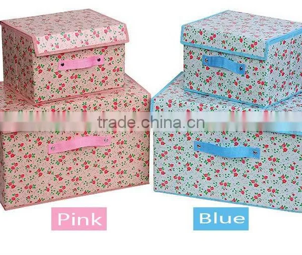 Little Floral Printed Non Woven Fabric Storage Box Case 2 in 1 Set of 2 photo-3