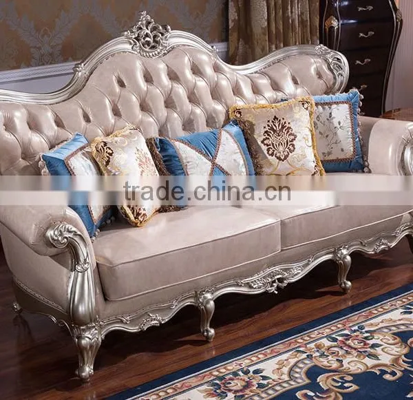 Classic European Style Living Room Solid Wood Magnolia Flower Hand Carving Genuine Leather Sofa Set photo-4