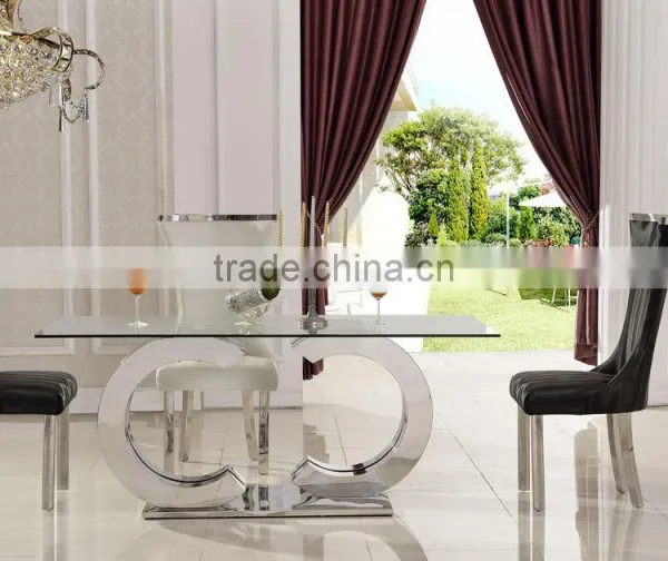 TH286-1 Modern Glass Top Stainless Steel Dining Table photo-4