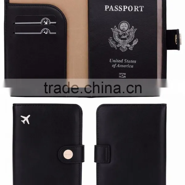 Black Hot Selling Genuine Leather Rfid Travel Passport Holder photo-2
