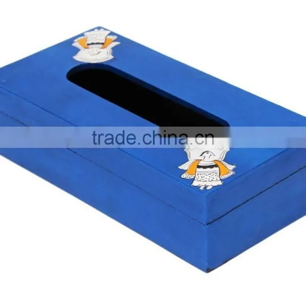 Wooden Hand Painted Decorative Tissue Paper Holder Hinged Cover Box photo-3