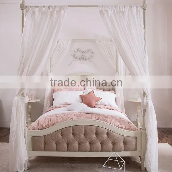 Princess Wonderland Luxury European Style Solid Wood Tufted Bed With Pure White Poster and Canopy BF11-02274e photo-2