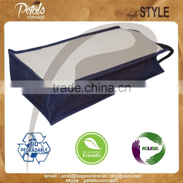Two Bottle Bag for Water Bottle - Soft Cotton Ropw Handle - Made From pp Laminated Jute photo-4