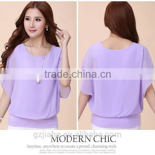 Hot Fashion Blusa Feminina 2015 Summer Casual Plus Size Slim Bat Sleeve Chiffon Shirt Women Blouse Blusas Women Tops Clothing photo-4