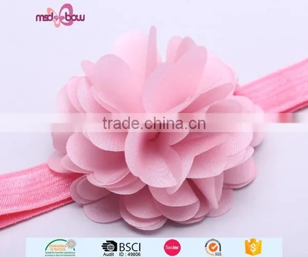 Fashion Small Newborn Baby Girl Pink Flower Elastic Hair Bowknot Headband photo-3