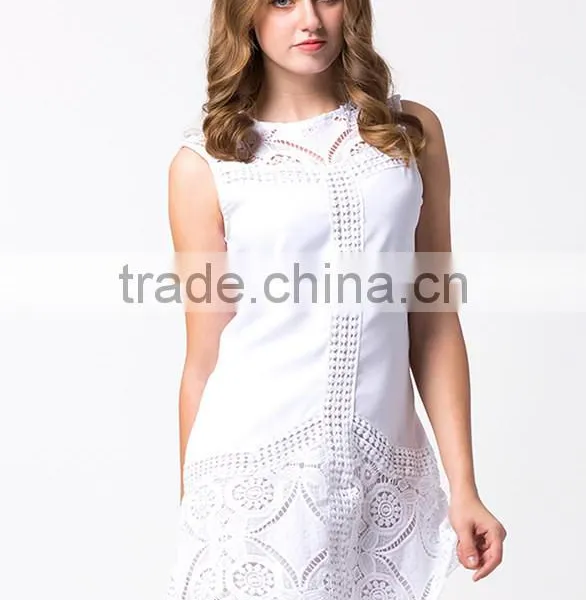 Fashion Sleeveless Short White Summer Women Lace Dress photo-5