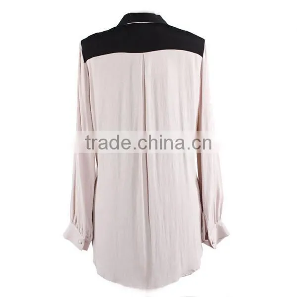 Direct Factory Supply Long Sleeve White Black Contrast Simple Design Elegant Chiffon Blouse for Middle Aged Women photo-4