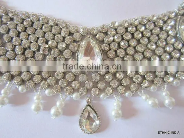 Silver Crystal Broad Payal ANKLETS Pair Feet Bracelet photo-3