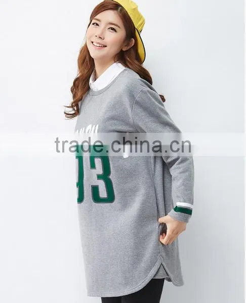 Female Hemp Grey Long-sleeved Straight Front Piece Print Dress photo-5
