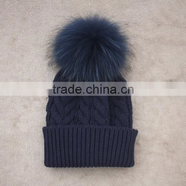 Myfur Knitted Real Fur Pom Pom Attached Crochet Fancy Baby Beanie Hats photo-5