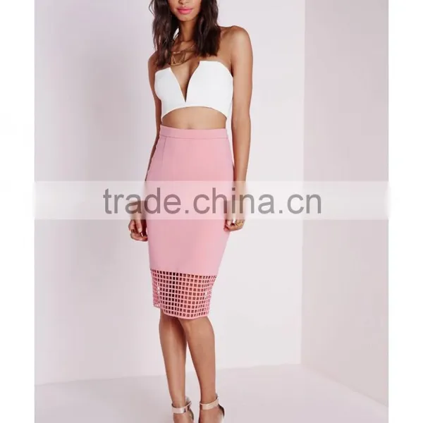 Wholesale High Waist Grid Pattern Pencil Skirt Lady Midi Skirts photo-5