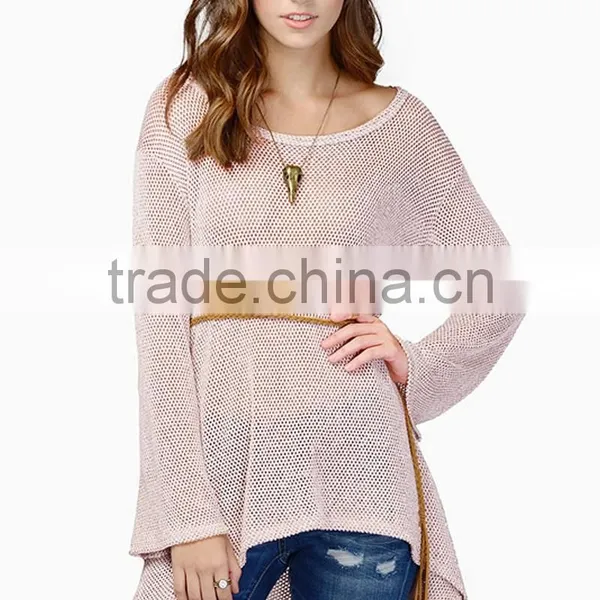 Women's Spring and Autumn Hollow Mesh Long Sleeve T-shirt photo-3