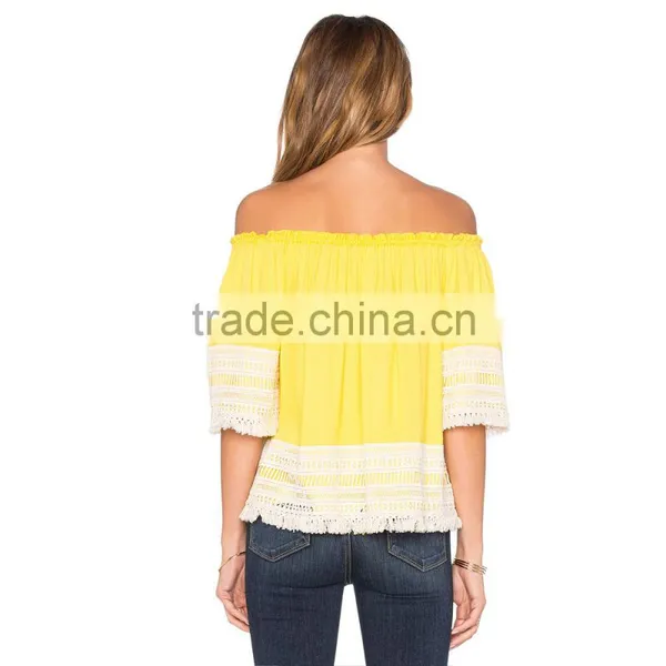 Off Shoulder Lace Style Ladies New Models Elegant Blouses photo-3
