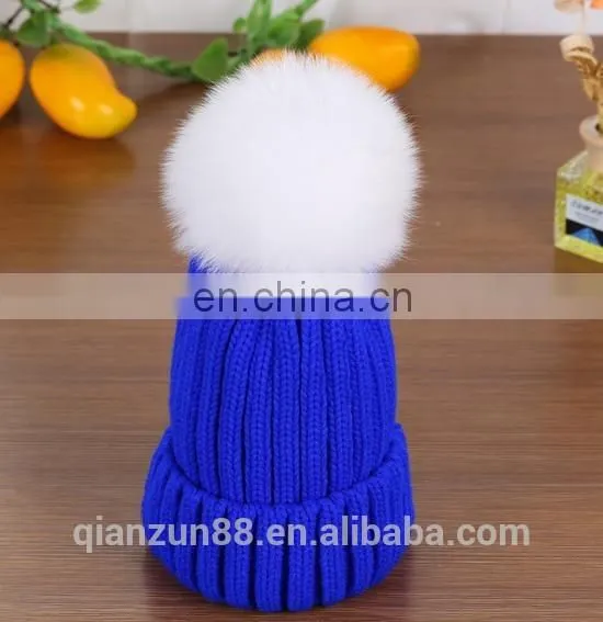 Big Fur Pom Beanie Warm Winter Knitted Hat Fur Knitted Hats photo-3