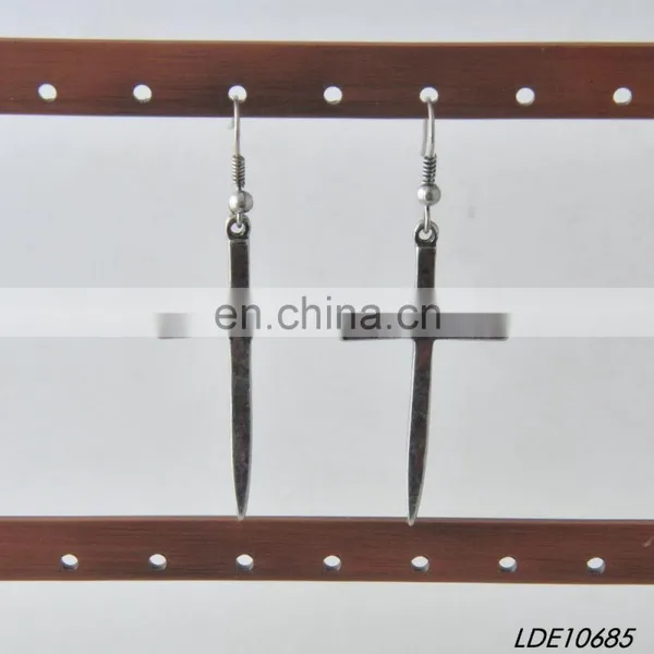 Classical Simple Antique Silver Corss Drop Earring photo-2