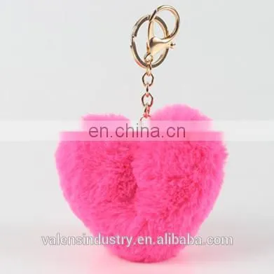 Saint Valentine's Day Gift Girl's Plush Fur Pom Pom Heart Shape Keychain Bag Girls' Accessories Car Pendant