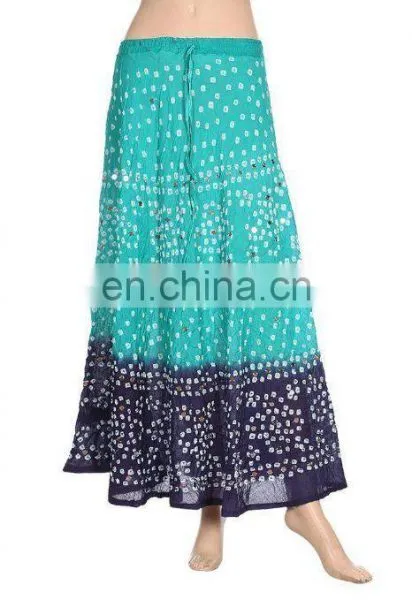 Bandhej Long Skirt Bandhani Sequins Work Bohemian Belly Dance Gypsy Hip Long Skirt Boho Skirt Hippie Gypsy Wrap Skirts Wholesale photo-3